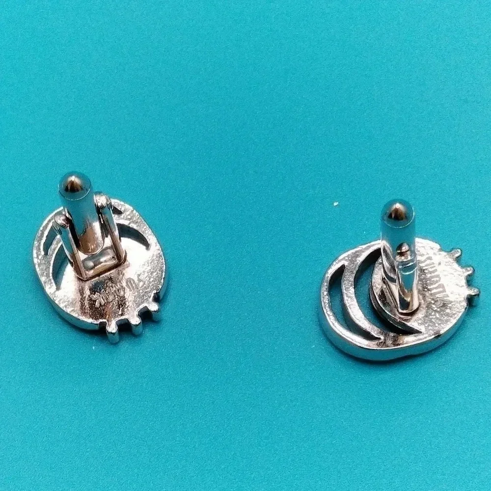 Vintage 1960s Atomic Swank Cufflinks Silvertone Smokey Mother of Pearl